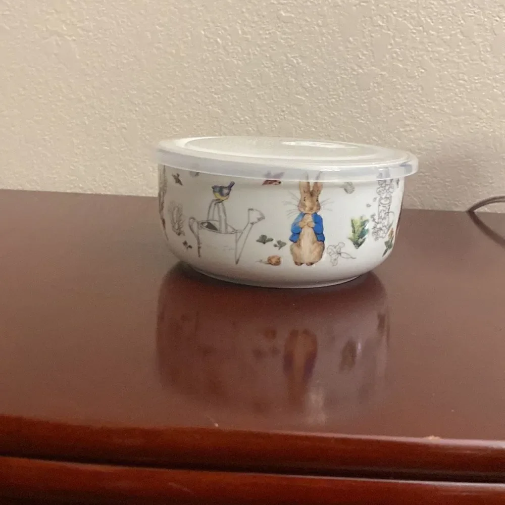 Beatrix Potter PETER RABBIT Porcelain Microwave Storage Bowl Vent Lid Bunny NEW